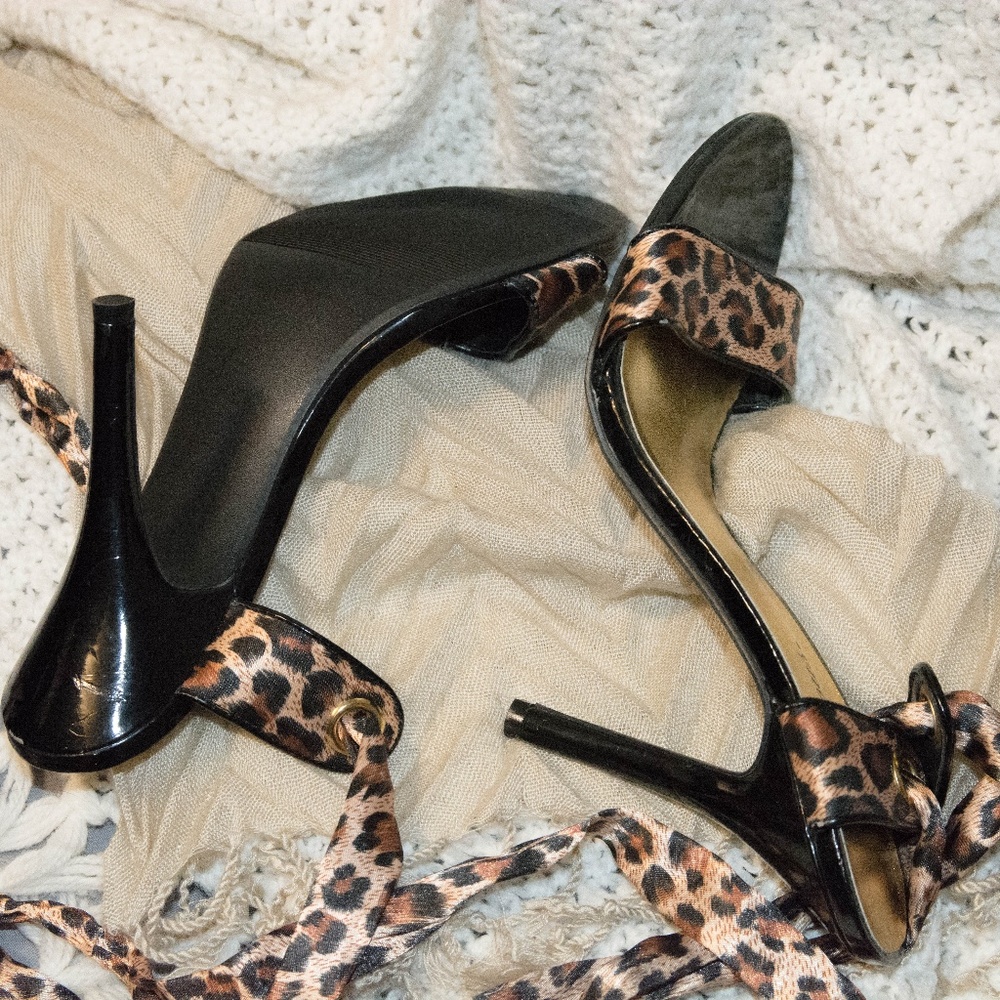 Womens Leopard Print Heels, Tie up stilletos